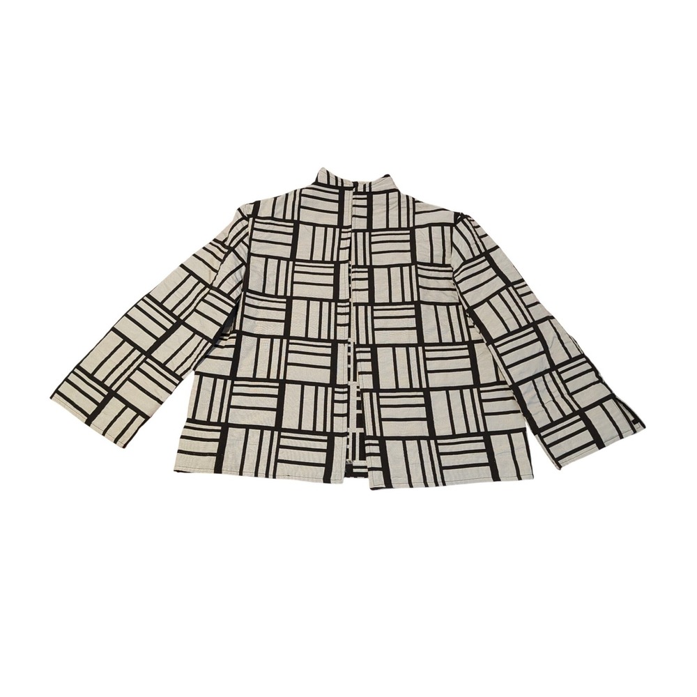Painted Pony Jacket Open Front Boxy Black White Geometric Grid Woven Artsy Boho